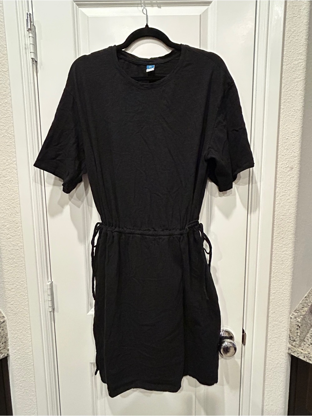 Women’s Black Short Sleeve Romper with Drawstring Waist